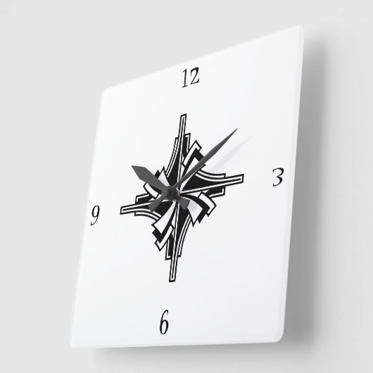 Art Deco Schwarz & Weiß Geometrisches Swirl Quadratische Wanduhr (Winkel)