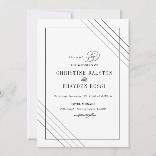 Art Deco Schwarz-weiß Hochzeit Einladung (Vorderseite)