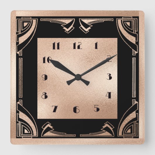 Art Déco: Schwarz-Weiß-Kupfer Quadratische Wanduhr (Vorderseite)