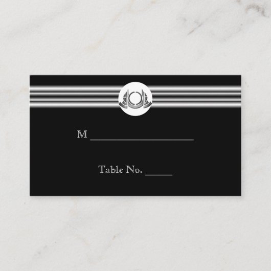 Art Deco Schwarz-weiß Medallion Hochzeiten Platzka Platzkarte (Vorderseite)