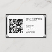 Art Deco Schwarz Weiß QR-Code-Logo Professionell Terminkarte (Rückseite)