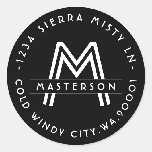 Art Deco Schwarz/Weiß Rücksendeadresse Runder Aufkleber (Vorderseite)