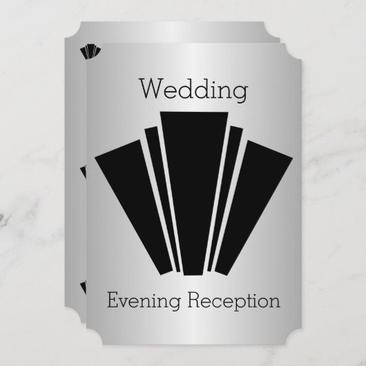 Art Deco Schwarz-Weiß-Silber Hochzeitsempfang Einladung (Vorne/Hinten)