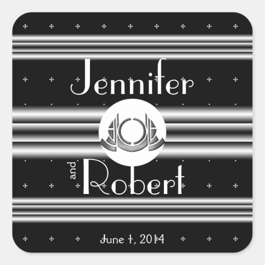 Art Deco Schwarz-weiß Silver Medallion Quadratischer Aufkleber (Vorderseite)