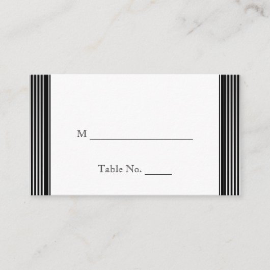 Art Deco Schwarz-weiß Stripe Wedding Platzkarten (Vorderseite)