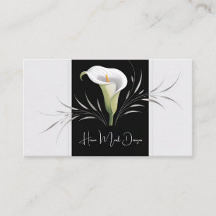 Art Deco Schwarz-Weiße Calla-Lilie Silbernes Feder Visitenkarte