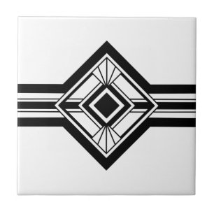 Art Deco Schwarz-weiße Elegante Geometrische Gren Fliese