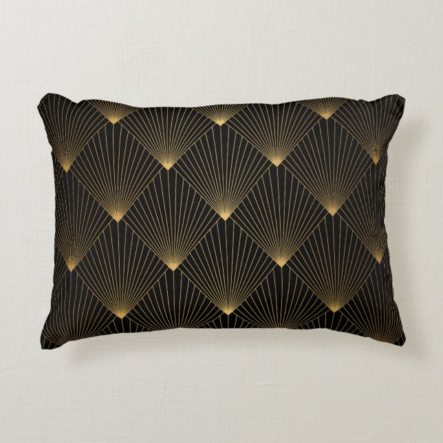 Art Deco: Schwarze Gold Elegance. Dekokissen (Vorderseite)