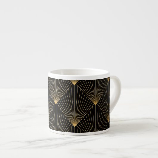 Art Deco: Schwarze Gold Elegance. Espressotasse (Vorderseite Rechts)