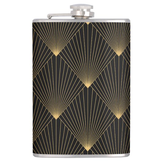 Art Deco: Schwarze Gold Elegance. Flachmann (Vorderseite)