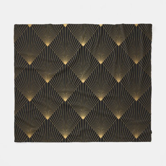 Art Deco: Schwarze Gold Elegance. Fleecedecke (Vorderseite (Horizontal))
