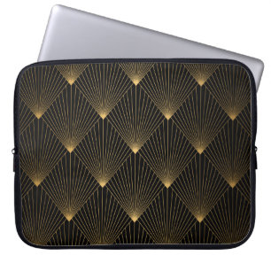 Art Deco: Schwarze Gold Elegance. Laptopschutzhülle
