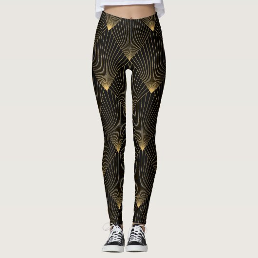 Art Deco: Schwarze Gold Elegance. Leggings (Vorderseite)
