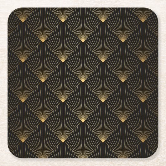 Art Deco: Schwarze Gold Elegance. Rechteckiger Pappuntersetzer (Vorderseite)
