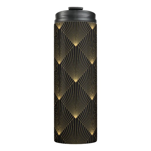 Art Deco: Schwarze Gold Elegance. Thermosbecher (Vorderseite)