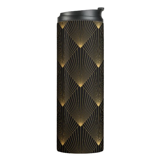 Art Deco: Schwarze Gold Elegance. Thermosbecher (Nach links gedreht)