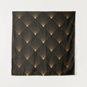 Art Deco: Schwarze Gold Elegance. Wandteppich