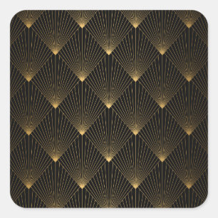 Art Deco: Schwarze Goldeleganz. Quadratischer Aufkleber