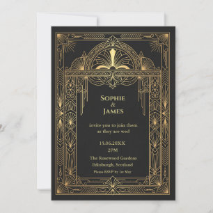 Art Deco Schwarze Goldene Hochzeitseinladung   Dun Einladung