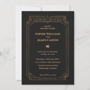 Art Deco Schwarze Hochzeitseinladung aus Gold   Du Einladung