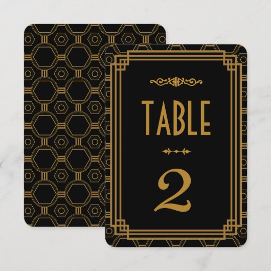 Art Deco Schwarze Hochzeitstischnummern Einladung (Vorne/Hinten)