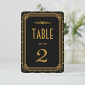 Art Deco Schwarze Hochzeitstischnummern Einladung (Stehend Vorderseite)