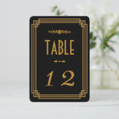 Art Deco Schwarze Hochzeitstischnummern Einladung (Stehend Vorderseite)