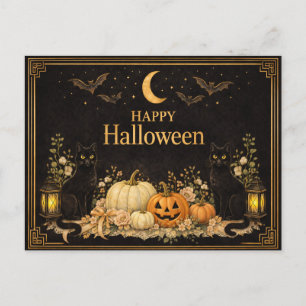 Art Deco Schwarze Katzen Luxus Halloween Feiertagspostkarte