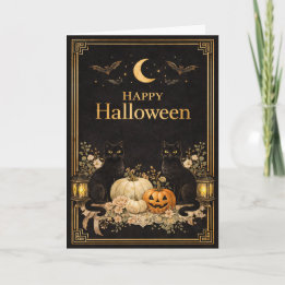 Art Deco Schwarze Katzen Luxus Halloween Karte