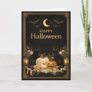 Art Deco Schwarze Katzen Luxus Halloween Karte