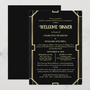 Art Deco Schwarze Probe-Willkommens-Dinner-Einladu Einladung
