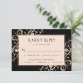 Art Deco | Schwarzer Kupferstich RSVP Karte (Stehend Vorderseite)