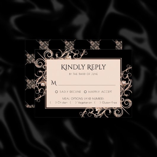 Art Deco | Schwarzer Kupferstich RSVP Karte