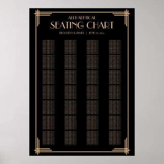 Art Deco Schwarzes Alphabetisches Hochzeitssortime Poster (Vorne)