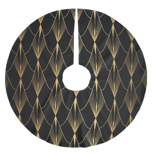 Art Deco: Schwarzes Gold Nahtloser Luxus Polyester Weihnachtsbaumdecke (Vorderseite)