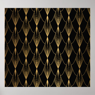 Art Deco: Schwarzes Gold Nahtloser Luxus Poster
