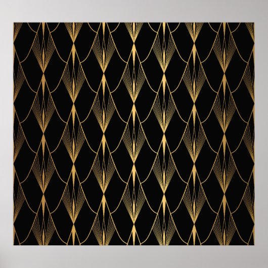 Art Deco: Schwarzes Gold Nahtloser Luxus Poster (Vorne)