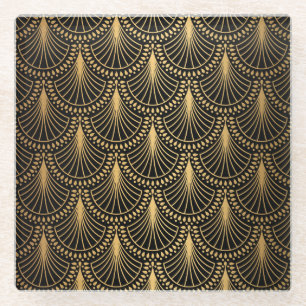 Art Deco, schwarzes Gold, nahtloses Muster. Glasuntersetzer
