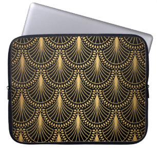 Art Deco, schwarzes Gold, nahtloses Muster. Laptopschutzhülle