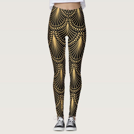 Art Deco, schwarzes Gold, nahtloses Muster. Leggings (Vorderseite)