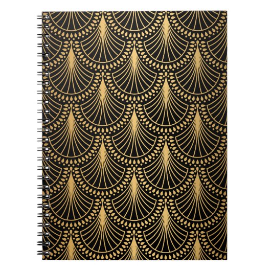 Art Deco, schwarzes Gold, nahtloses Muster. Notizblock (Vorderseite)