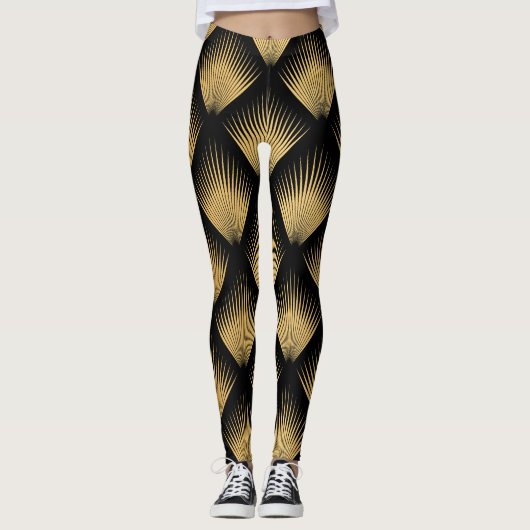 Art Deco, schwarzes goldenes Muster. Leggings (Vorderseite)