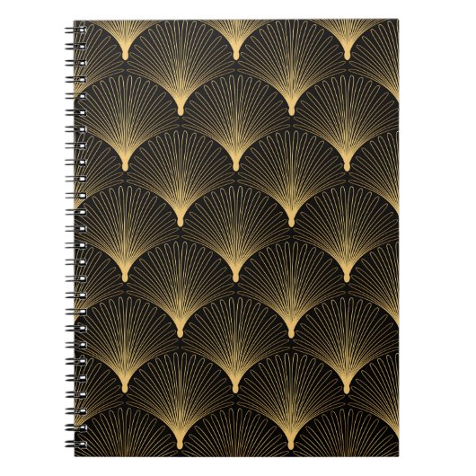 Art Deco: Schwarzes goldenes Muster. Notizblock (Vorderseite)