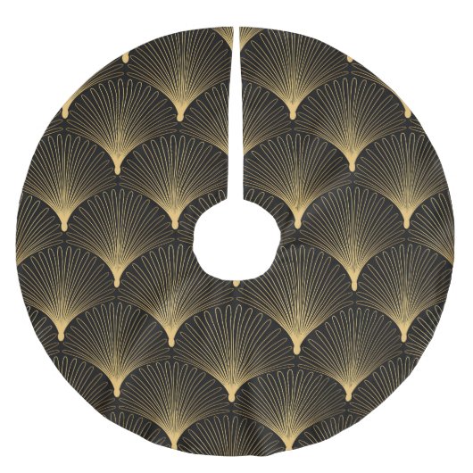 Art Deco: Schwarzes goldenes Muster. Polyester Weihnachtsbaumdecke (Vorderseite)