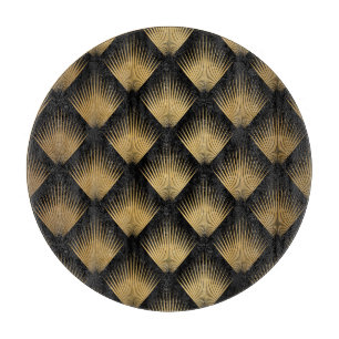 Art Deco, schwarzes goldenes Muster. Schneidebrett