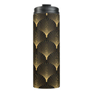 Art Deco: Schwarzes goldenes Muster. Thermosbecher