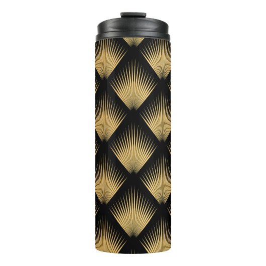 Art Deco, schwarzes goldenes Muster. Thermosbecher (Vorderseite)