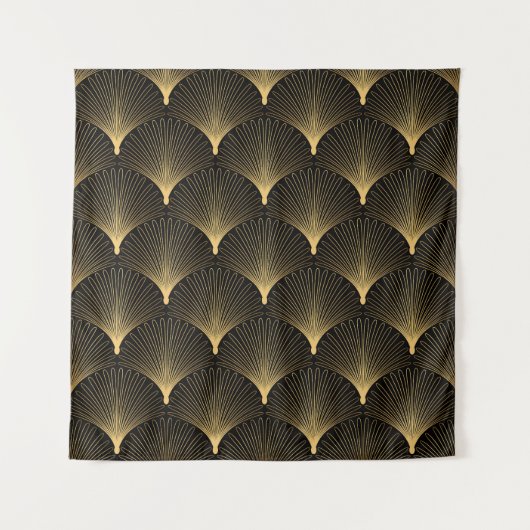 Art Deco: Schwarzes goldenes Muster. Wandteppich (Vorderseite)