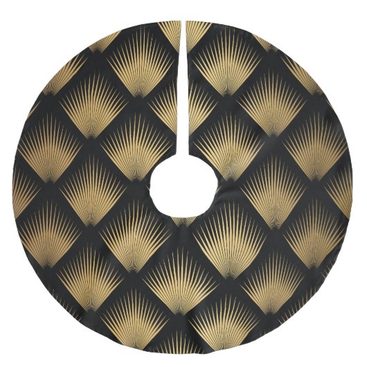 Art Deco, schwarzes Goldmuster. Polyester Weihnachtsbaumdecke (Vorderseite)