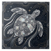 Art Deco Sea Turtle Mother of Pearl Style Tile Fliese (Vorderseite)